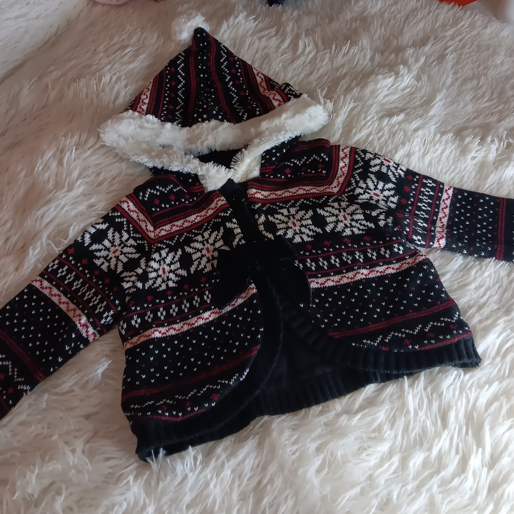 Koala Kids Fuzzy White and Black Sweater,baby Coat Size 9 Months